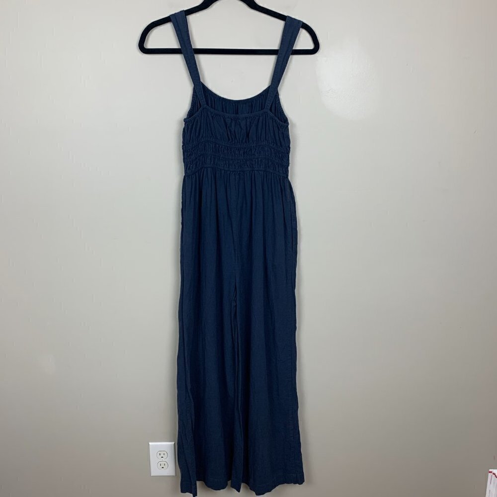 Madewell Linen-Blend Sophie Tank Wide-Leg Jumpsuit XS Navy Blue - Picture 6 of 11